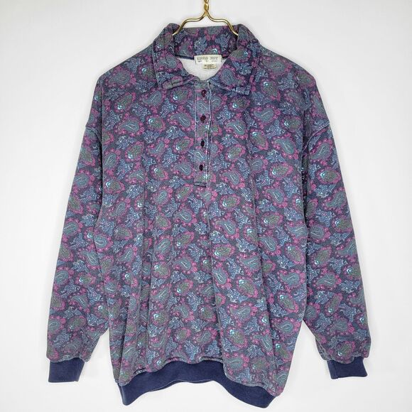 Vintage EURO JOY Paisley Print Henley Sweater Size S Oversized Psychedelic Boho - Picture 3 of 9